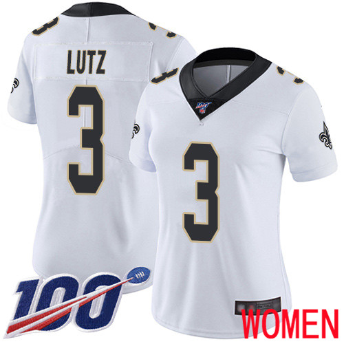 New Orleans Saints Limited White Women Wil Lutz Road Jersey NFL Football #3 100th Season Vapor Untouchable Jersey